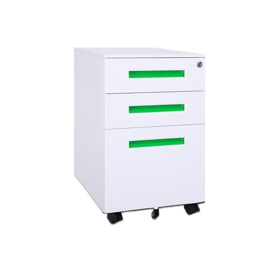Aktenschränke Farbiger mobiler Aktenschrank aus Stahl unter dem Schreibtisch, Dicker Lagerschrank, DREI Schubladen mit Rädern(Green) von LICONG-2020