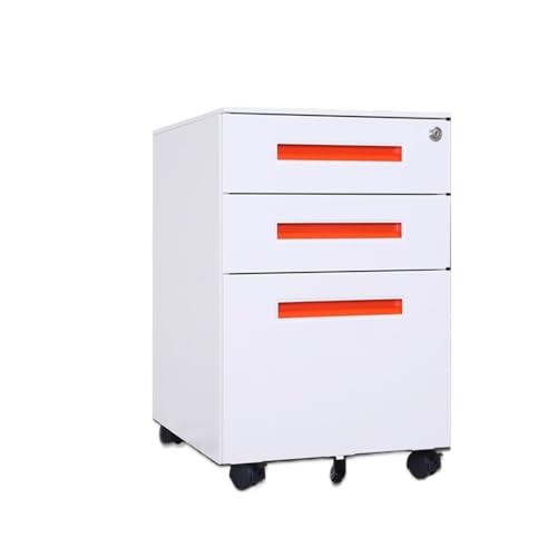 Aktenschränke Farbiger mobiler Aktenschrank aus Stahl unter dem Schreibtisch, Dicker Lagerschrank, DREI Schubladen mit Rädern(Orange) von LICONG-2020