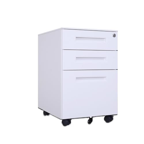 Aktenschränke Farbiger mobiler Aktenschrank aus Stahl unter dem Schreibtisch, Dicker Lagerschrank, DREI Schubladen mit Rädern(Weiß) von LICONG-2020