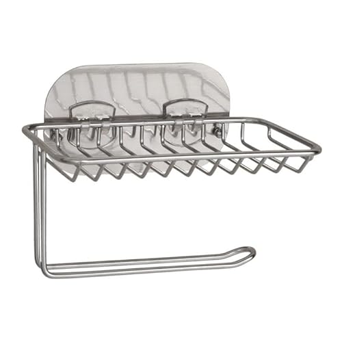 Duschablage Toilettenpapierhalter, Toilettenpapierhalter aus Edelstahl mit Netzregal zur Aufbewahrung, wandmontierte, selbstklebende Toilettenpapieraufbewahrung for das Badezimmer Handtuchhalter von LICONG-2020