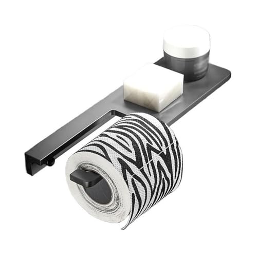 Duschablage Toilettenpapierhalter mit Ablage, Toilettenpapierrollenhalter zur Wandmontage mit Schrauben, moderner Badezimmer-Aufbewahrungsspender aus verdicktem Aluminium, schwarz Handtuchhalter(Gun G von LICONG-2020