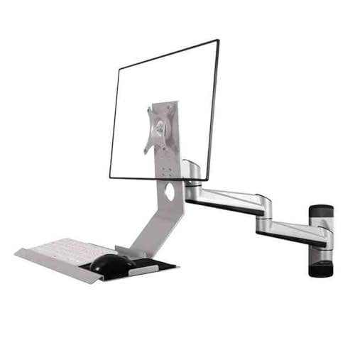 LICONG-2020 Monitorständer Silberne Wandhalterung mit Doppelarm und normaler Ablage, Monitorständer, um 90° zusammenklappbar Display-Halterungsarm von LICONG-2020
