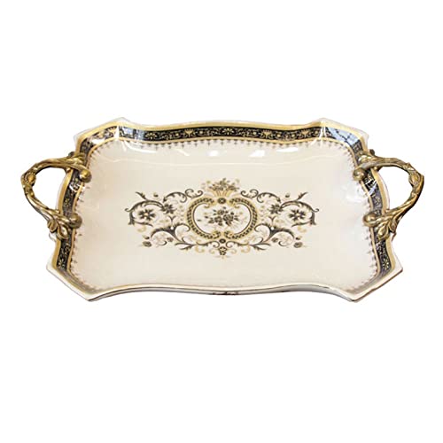 LICONG-2020 Serviertablett Leichtes Luxus-Desktop-Aufbewahrungstablett, hohes Fuß-Keramiktablett, Wohnzimmer-Veranda-Dekorationstablett Dekoratives Tablett von LICONG-2020