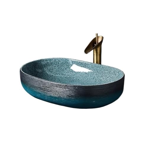 LICONG-2020 Waschtische Keramik-Waschbecken im Retro-Stil, leichtes Luxus-Balkon-Badezimmerwaschbecken mit Wasserhahn und Abflussrohrzubehör von LICONG-2020