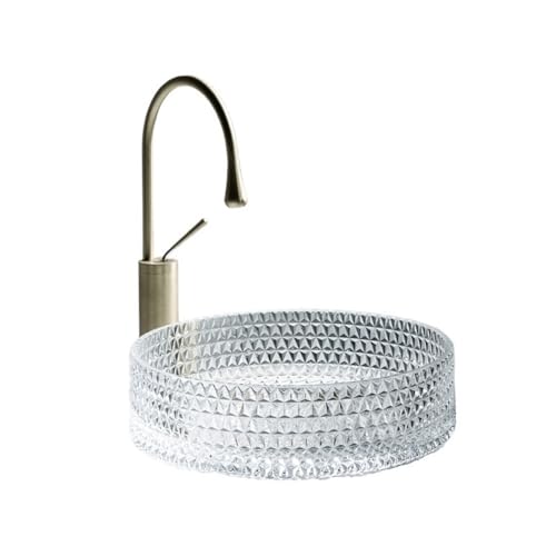 LICONG-2020 Waschtische Leichtes, luxuriöses, rundes Waschbecken aus Kunstglas for Zuhause, mit Wasserhahn, Abflussrohr, Zubehör von LICONG-2020