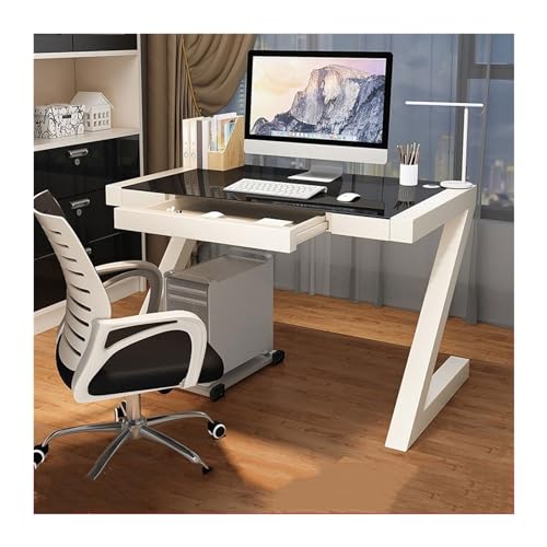 PC-Tisch Schlichter, moderner PC-Tisch aus gehärtetem Glas, Schreibtisch for das Home-Office, Schreibtisch for das Schlafzimmer, Schreibtischaufbewahrung mit Schubladen(Schwarz,120*60*75cm) von LICONG-2020