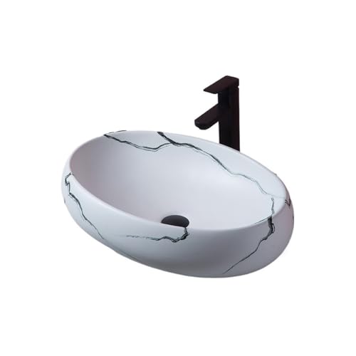 Waschtische 60 * 40 * 15cm Oval Keramik Kunst Aufsatzbecken Licht Luxus Nachahmung Marmor Waschbecken von LICONG-2020
