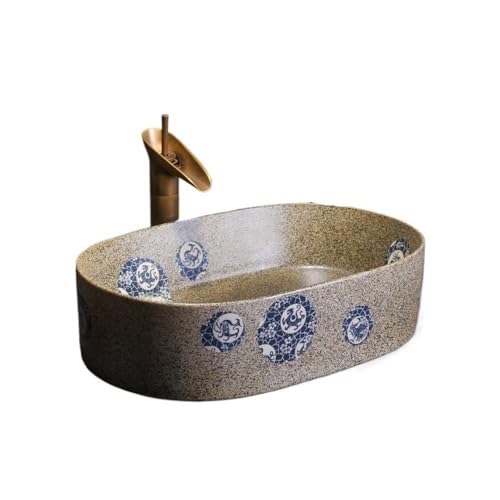 Waschtische Badezimmer Balkon Outdoor Retro Art Keramik Waschbecken Oval Aufsatzwaschbecken (inkl. Zubehör) von LICONG-2020