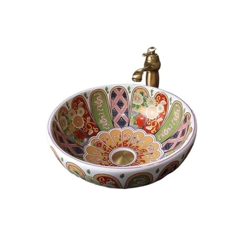 Waschtische Badezimmer Keramik Arbeitsplatte Kunst Waschbecken 40 * 40cm Runde Retro Licht Luxus von LICONG-2020