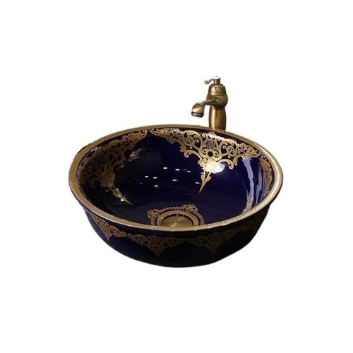 Waschtische Badezimmer Waschbecken, rund, Retro, leicht, Luxus, Keramik, Arbeitsplatte, Kunstwaschbecken, 40 x cm von LICONG-2020