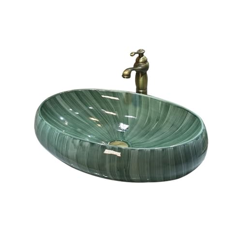 Waschtische Grünes ovales Aufsatzwaschbecken aus Keramik for den Balkon, Badezimmer, Außenwaschbecken von LICONG-2020