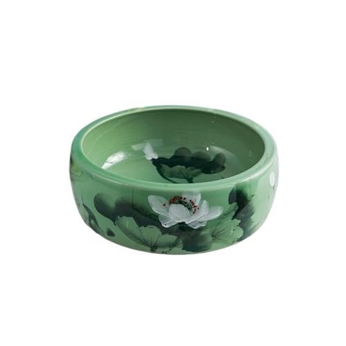 Waschtische Handgefertigtes rundes Waschbecken mit Lotusmuster, Kunstbecken, Badezimmer, verdicktes Keramikwaschbecken(Green) von LICONG-2020