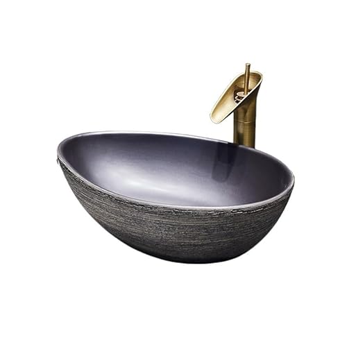 Waschtische Home Toilette Badezimmer Waschbecken Keramik Kunst Vintage mit Wasserhahn und Ablaufgarnitur von LICONG-2020