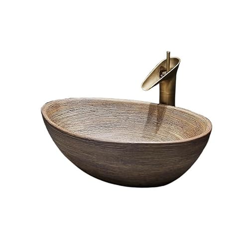 Waschtische Home Toilette Badezimmer Waschbecken mit Wasserhahn und Ablaufgarnitur Keramik Kunst Vintage von LICONG-2020