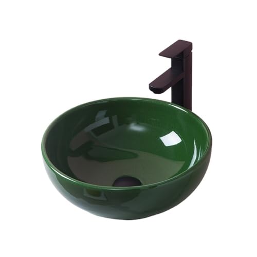 Waschtische Kreatives, farbenfrohes Aufsatzwaschbecken mit Craquelé-Glasur, kleines Keramikwaschbecken for das Badezimmer(Green) von LICONG-2020