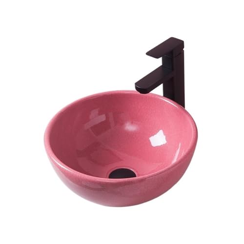 Waschtische Kreatives, farbenfrohes Aufsatzwaschbecken mit Craquelé-Glasur, kleines Keramikwaschbecken for das Badezimmer(Pink) von LICONG-2020