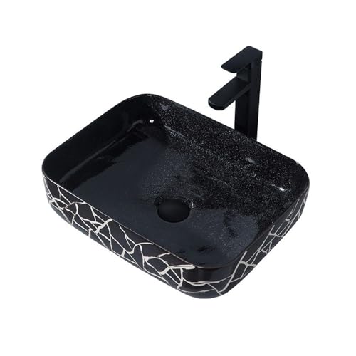 Waschtische Modernes, minimalistisches Aufsatzwaschbecken aus schwarzer Keramik, Home Art-Waschbecken mit Wasserhahn und Abfluss-Set von LICONG-2020