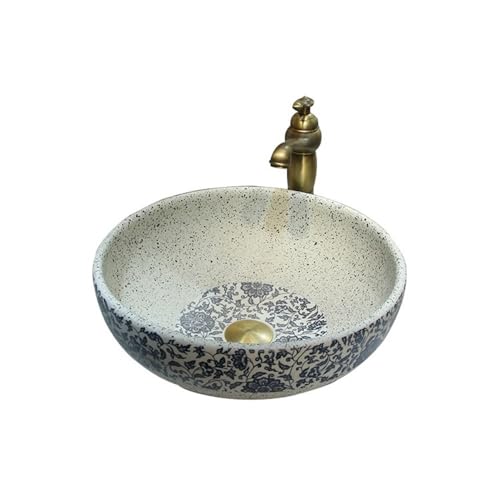 Waschtische Rundes Waschbecken mit Durchmesser 40 cm, Keramik, for Badezimmer, Kunst, Antik, Balkon, Toilette von LICONG-2020