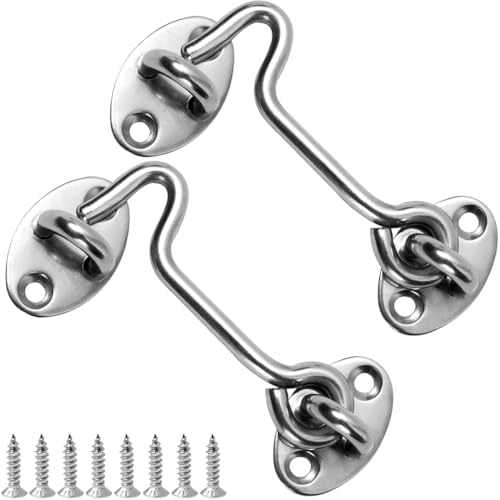 LICQIC 2 Stück 3 Zoll Sturmhaken Edelstahl Kabinenhaken Haken mit öse, Torhakenschloss Mit Schrauben Haken und Augensperre Riegel Tür Sturmhaken von LICQIC