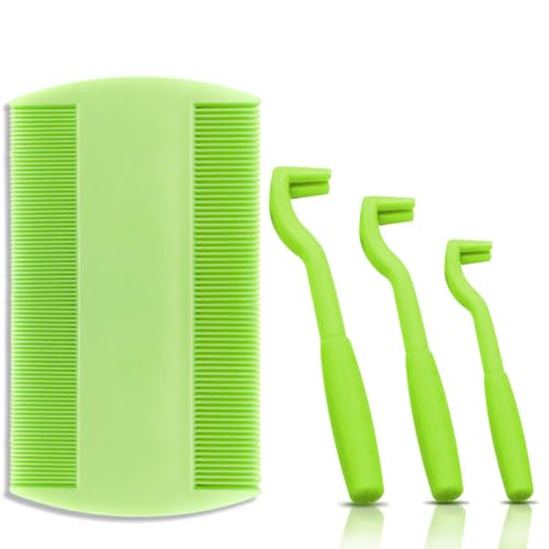 LICQIC Zeckenentferner-Werkzeug für Hunde, Katzen und Menschen, 3 Stück, starker Kunststoff, Zeckenentfernungswerkzeug mit 1 Flohkamm (grün) von LICQIC