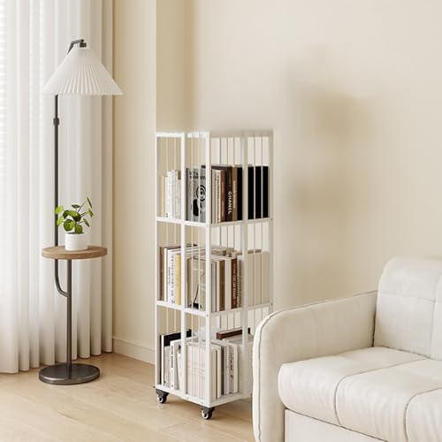 Rotierender bücherregalturm Metall um 360 grad,drehbares schmales Eckbücherregal für Wohnzimmer 3/4/5-Stufe,Bodenstehendes mit Rädern Für Zu Hause, Wohnzimmer(35*35*110cm/13.8*13.8*43.3in) von LIDANGUH