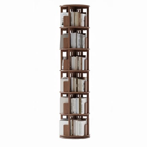 Vertikaler bücherregalturm mehrschichtiges drehbares Um 360 bücherturm freistehend drehbar schmales Eckbücherregal für Platz sparen Stapelbar Zu Hause,Büro(Walnut,46*46*193cm/18.1*18.1*76in) von LIDANGUH