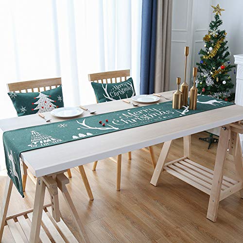 Lideblue Weihnachts-Tischläufer, Baumwoll-Leinen, rechteckige Tischdecke für Zuhause, Feiertag, Geburtstag, Party, Abendessen, Tischdekoration von LIDEBLUE