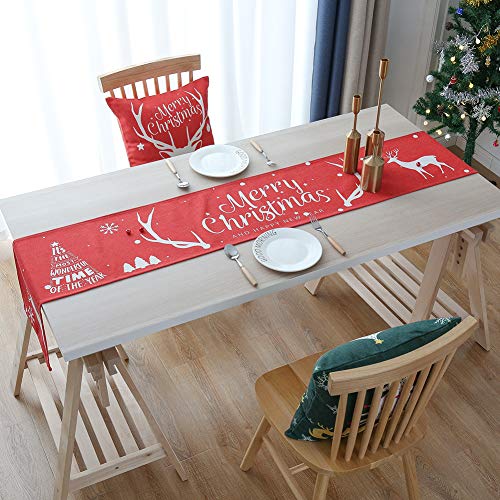 Lideblue Weihnachts-Tischläufer, Baumwoll-Leinen, rechteckige Tischdecke für Zuhause, Feiertag, Geburtstag, Party, Abendessen, Tischdekoration von LIDEBLUE