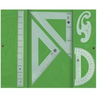 Liderpapel - Set aus Quadrat und Quadrat 25cm Lineal 30cm Halbkreis 15cm und Schablone de Kurven en grüner undurchsichtiger Beutel von LIDERPAPEL