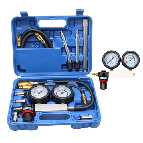 TU-21 Zylinder Leck Tester Kfz-Kit Benzinmotor Kompressionstester Doppelmanometer Leakdown Detector Tool Set für Druckprüfung & Leckrate Test mit Verlängerungsstab, 0-100PSI | 0-7Bar TU-21 Zylinder Leck Tester Kfz-Kit Benzinmotor Kompressionstester Doppelmanometer Leakdown Detector Tool Set für Druckprüfung & Leckrate Test mit Verlängerungsstab, 0-100PSI | 0-7Bar von LIDOUYA