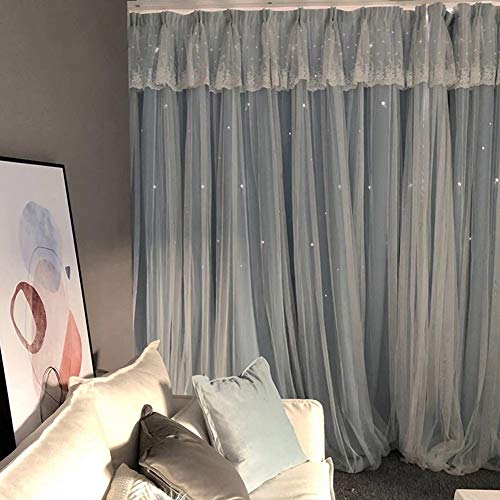 2 Schichten Verdunkelungsvorhänge Grau mit Voile Vorhänge,Double Deck Sterne isolierter vorhänge,Blickdicht Doppelschicht Vorhang für Mädchen Schlafzimmer Kinderzimmer Wärmeisolierter Gardinen,1pcs von LIDUO