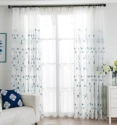 Gardine aus Voile Weiß Stickerei Vorhänge,Modern weiche/Voile-Vorhänge,Transparent Vorhang Voile Gardinen paneele,Tüllvorhang Wohnzimmer,für Schlafzimmer/Balkon/Fenster Gardinenschals,1pcs von LIDUO