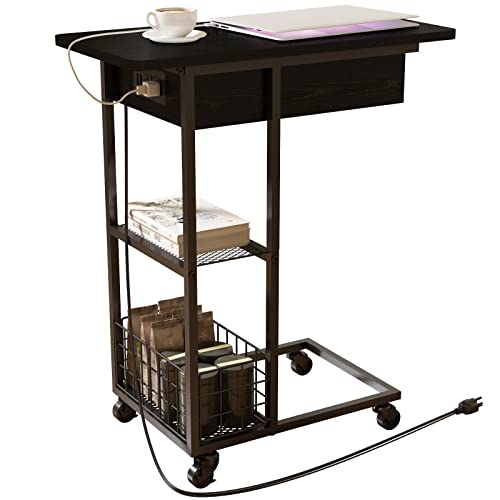 LIDYUK C-förmiger Beistelltisch mit Ladestation, Klappbarer Beistelltisch mit USB-Anschlüssen und Steckdosen, C-Tisch Sofatisch mit Ablagefach für Wohnzimmer, Schlafzimmer, Schwarz LIDYUK C-förmiger Beistelltisch mit Ladestation, Klappbarer Beistelltisch mit USB-Anschlüssen und Steckdosen, C-Tisch Sofatisch mit Ablagefach für Wohnzimmer, Schlafzimmer, Schwarz von LIDYUK
