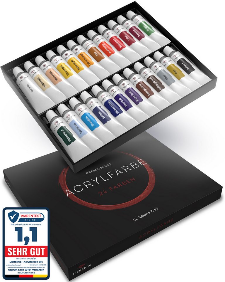 LIEBERGE Acrylfarbe Premium Set – 24 intensive Farben à 12ml mit hoher Deckkraft, hohe Farbbrillianz, lichtbeständig, wasserbasiert, schnelltrocknend LIEBERGE Acrylfarbe Premium Set – 24 intensive Farben à 12ml mit hoher Deckkraft, hohe Farbbrillianz, lichtbeständig, wasserbasiert, schnelltrocknend von LIEBERGE