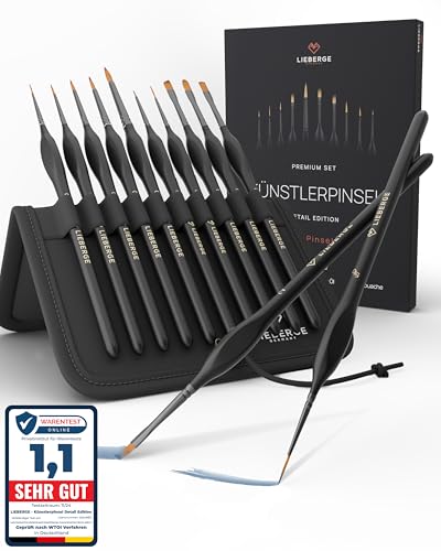 LIEBERGE Premium Detail Pinselset Acrylfarben – 10 extra feine Pinsel für höchste Präzision – Acryl Pinsel, Aquarellpinsel, Modellbau (10) von LIEBERGE