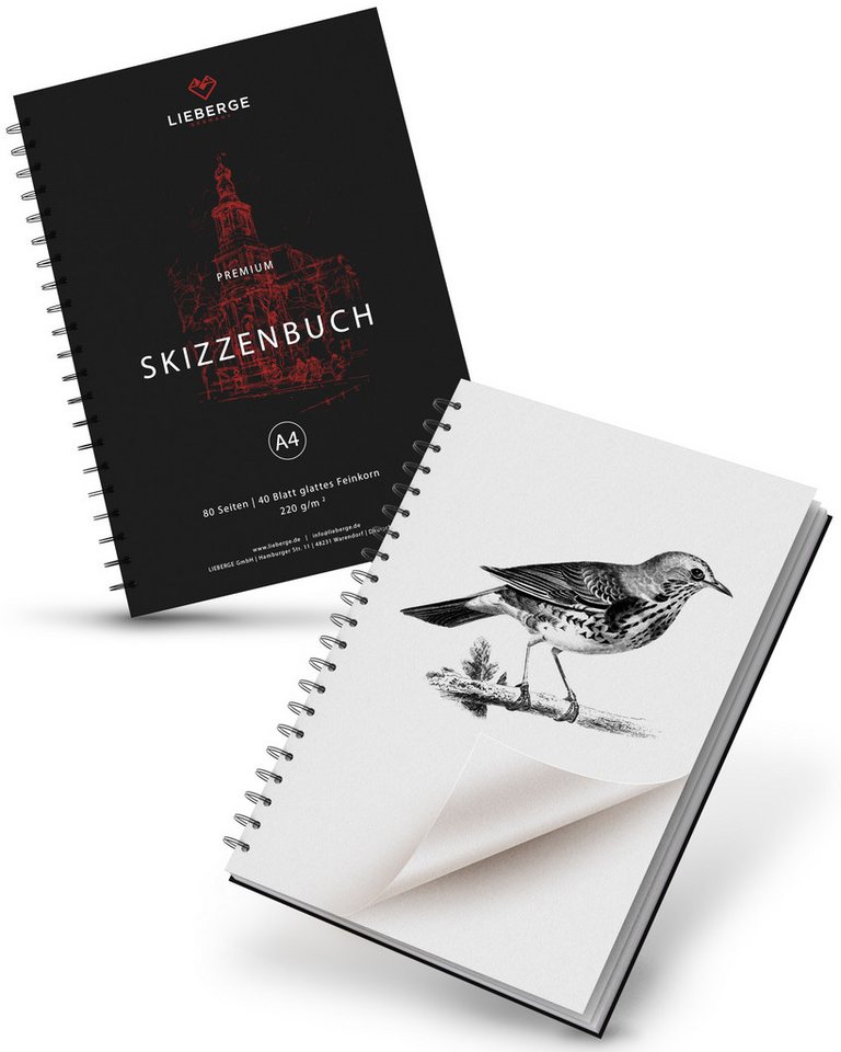 LIEBERGE Skizzenbuch Premium A4 220g – Radierfestes Sketchbook made in Germany, Säurefreies Papier, 220g/m², Hardcover von LIEBERGE
