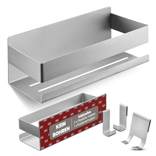 LIEBHEIM Duschablage Duschkorb Badregal ohne Bohren - Montage mit Industrie Klebeband oder Kraftkleber - Badablage - Edelstahl S304 gebürstet von LIEBHEIM