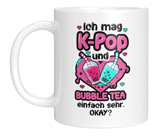 Coole K-Pop Tasse – Ich mag K-Pop und Bubble Tea – Geschenkidee für Fans und Liebhaber des Korean Pop, Manga - Weiss von LIEBTASTISCH