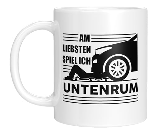 LIEBTASTISCH Am liebsten spiel ich untenrum – Geschenkidee – Werkstatt Kaffeebecher – Autoliebhaber – Handwerker – Jubiläum – Geburtstag – Maschinenmechaniker (Weiss) von LIEBTASTISCH