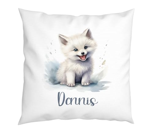 LIEBTASTISCH - EIS Fuchs Kissen - Personalisiert mit Wunschnamen - Kinderkissen - Dekokissen - Tiere - Junge - Mädchen - Geschenk - 40cm x 40 cm Kissen mit Füllung. von LIEBTASTISCH