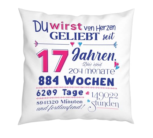 LIEBTASTISCH - Geburtstagsgeschenk - Kissen zum Geburtstag - Geschenk für Junge Mädchen Frauen Männer - Wahlweise 4-100 Jahre - Geschenke - (17 Jahre) von LIEBTASTISCH