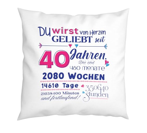 LIEBTASTISCH - Geburtstagsgeschenk - Kissen zum Geburtstag - Geschenk für Junge Mädchen Frauen Männer - Wahlweise 4-100 Jahre - Geschenke - (40 Jahre) von LIEBTASTISCH