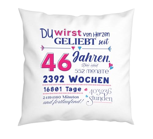 LIEBTASTISCH - Geburtstagsgeschenk - Kissen zum Geburtstag - Geschenk für Junge Mädchen Frauen Männer - Wahlweise 4-100 Jahre - Geschenke - (46 Jahre) von LIEBTASTISCH