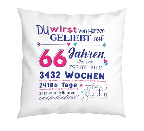 LIEBTASTISCH - Geburtstagsgeschenk - Kissen zum Geburtstag - Geschenk für Junge Mädchen Frauen Männer - Wahlweise 4-100 Jahre - Geschenke - (66 Jahre) von LIEBTASTISCH