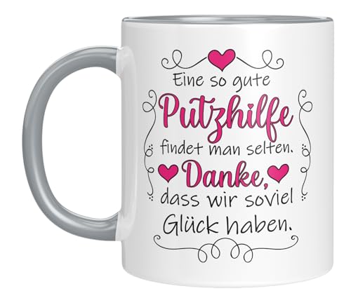 LIEBTASTISCH Hochwertige Keramiktasse mit Spruch | Eine so gute Putzhilfe findet man selten. Danke, dass wir so viel Glück haben | Geschenkidee zum Geburtstag oder Weihnachten von LIEBTASTISCH