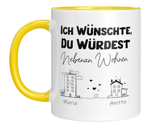 LIEBTASTISCH - Ich wünscht, du würdest nebenan Wohnen - Personalisierte Geschenkidee Freundschaft - Abschiedsgeschenk - Dankeschön - Frau - Mann - Freundschaftstasse (Gelb) von LIEBTASTISCH