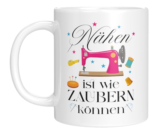 LIEBTASTISCH Kaffeetasse für Näherinnen mit Spruch | Nähen ist wie Zaubern können, mit Motiv Nähmaschine | Kaffeebecher 330 ml | Geschenkidee von LIEBTASTISCH