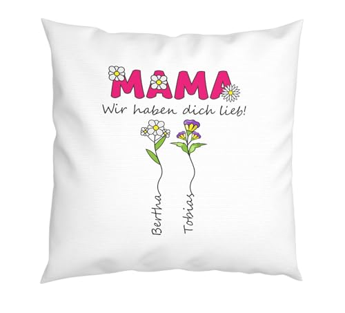 LIEBTASTISCH - Kissen - Geschenk für Mama - Muttertagsgeschenk von Kinder - Sohn - Tochter - Personalisiert - zum Muttertag - Geburtstag (2 Kinder) von LIEBTASTISCH