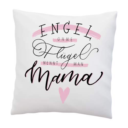 LIEBTASTISCH Kissen mit Spruch ''Engel ohne Flügel nennt Man Mama'' - Deko-Kissen - Geschenk zum Muttertag - Kissen mit Füllung - Muttertagsgeschenk NEU von LIEBTASTISCH