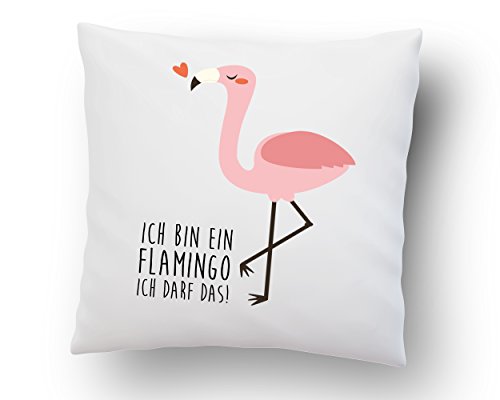 LIEBTASTISCH Kissen mit Spruch: ''Ich Bin EIN Flamingo, ich darf das!'' - 40cm x 40cm - Kissen inkl. Füllung - Deko Kissen - hochwertige Qualität - weiß - Flamingo - Pink - Federn von LIEBTASTISCH